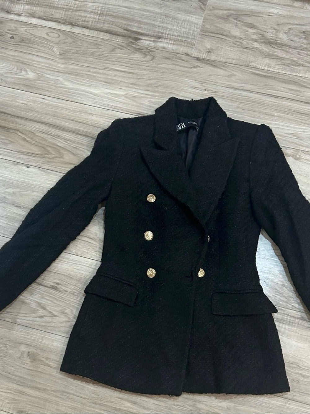 Zara Black Double-Breasted Blazer with Gold Buttons